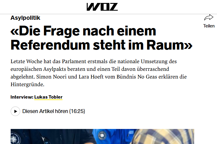 Screenshot de l'article sur le site internet de la WOZ