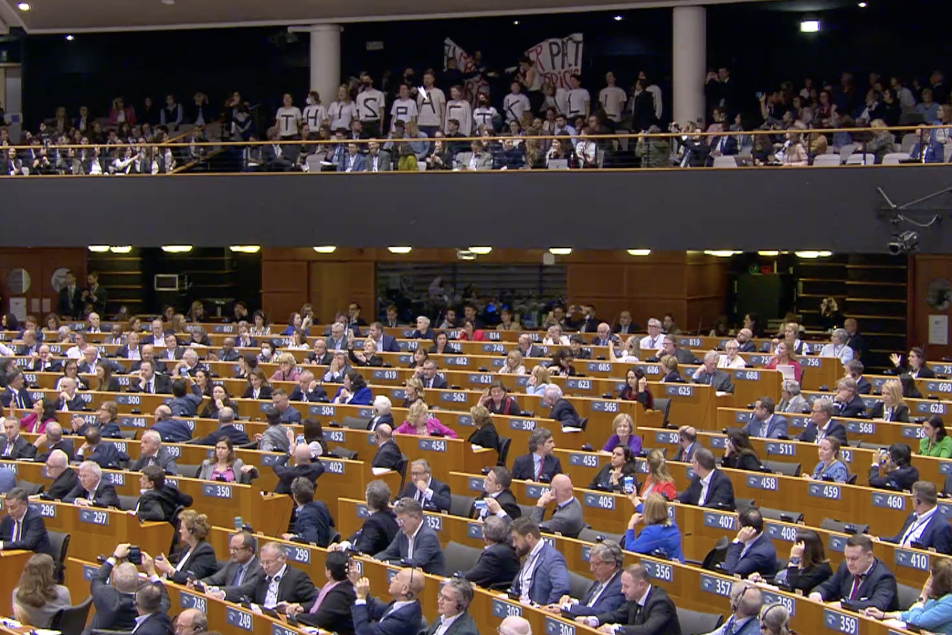 Protest gegen den Pakt im EU-Parlament