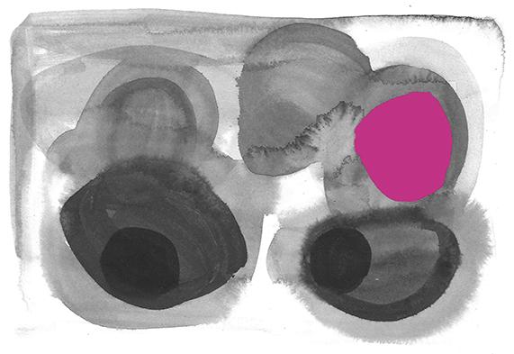 Tusche Zeichnung: schwarze, graue und pinke Flecken