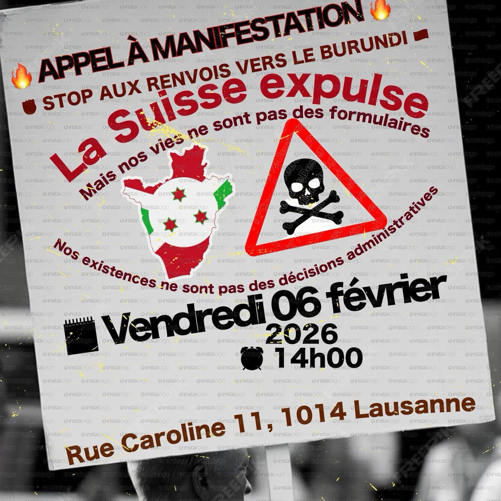 Flyer de la manif "La Suisse expulse, mais nos vies ne sont pas des formulaires, nos existences ne sont pas des décisions administratives"